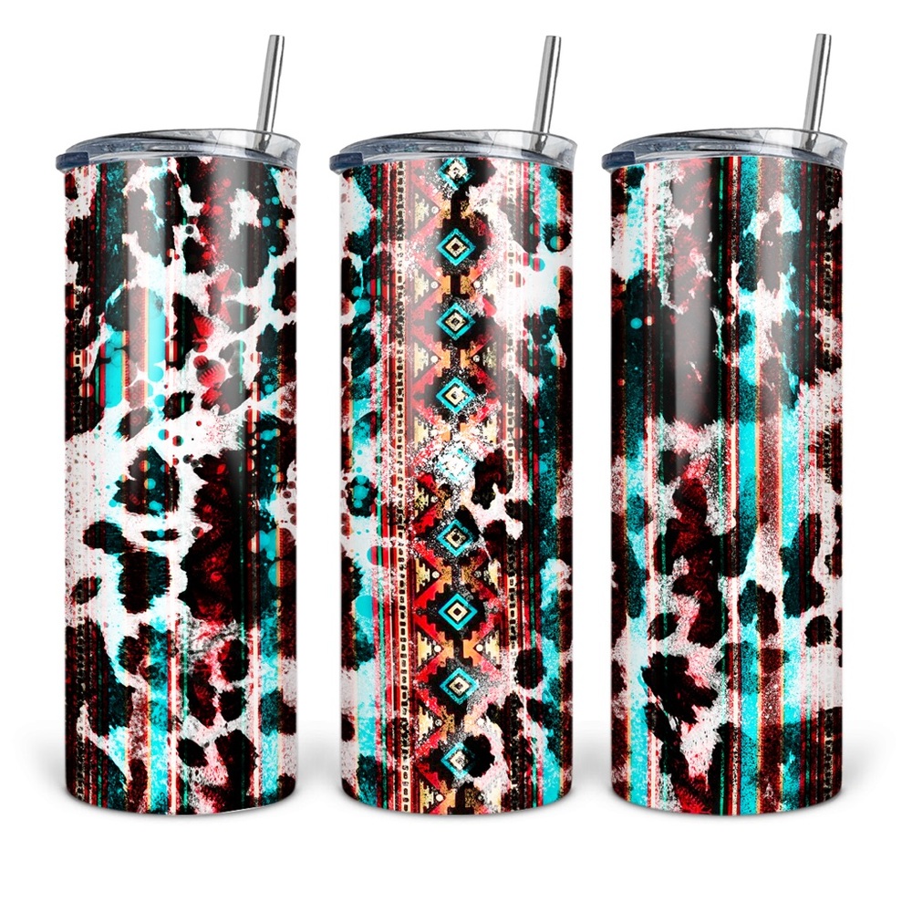 Colorful Patterned Tumbler with Straw